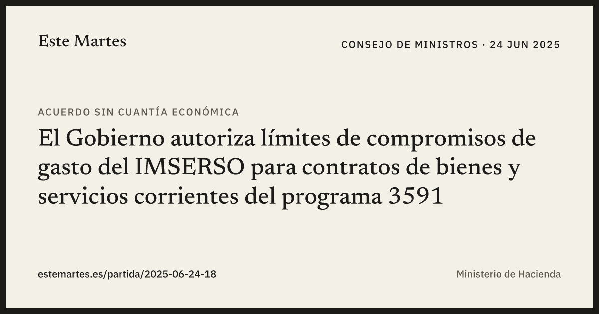 Tarjeta: El Gobierno autoriza límites de compromisos de gasto del IMSERSO para contratos de bienes y servicios corrientes del programa 3591