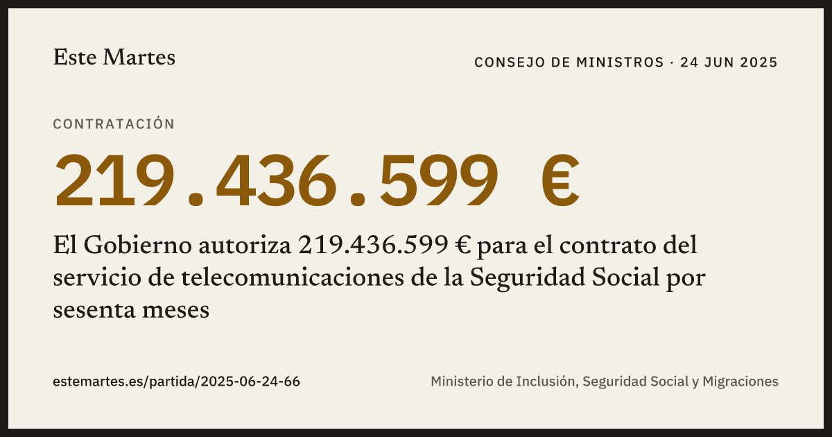 Tarjeta: El Gobierno autoriza 219.436.599 € para el contrato del servicio de telecomunicaciones de la Seguridad Social por sesenta meses