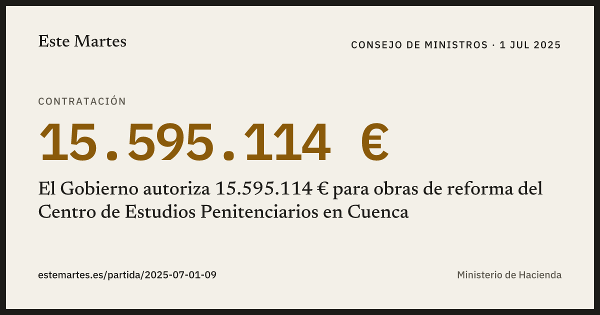 Tarjeta: El Gobierno autoriza 15.595.114 € para obras de reforma del Centro de Estudios Penitenciarios en Cuenca