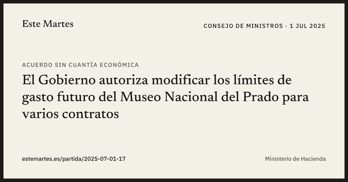 Tarjeta: El Gobierno autoriza modificar los límites de gasto futuro del Museo Nacional del Prado para varios contratos