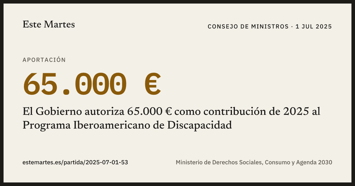 Tarjeta: El Gobierno autoriza 65.000 € como contribución de 2025 al Programa Iberoamericano de Discapacidad