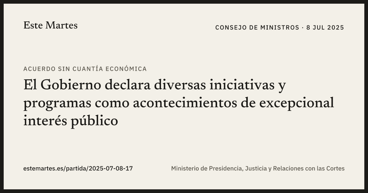 Tarjeta: El Gobierno declara diversas iniciativas y programas como acontecimientos de excepcional interés público