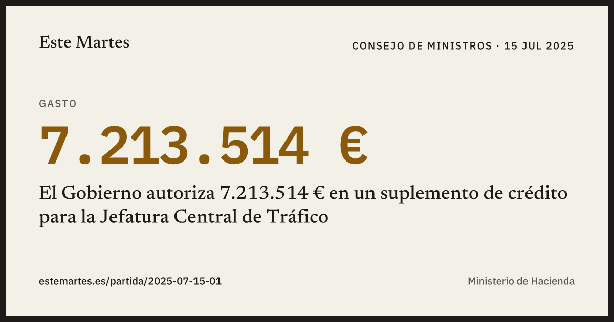Tarjeta: El Gobierno autoriza 7.213.514 € en un suplemento de crédito para la Jefatura Central de Tráfico
