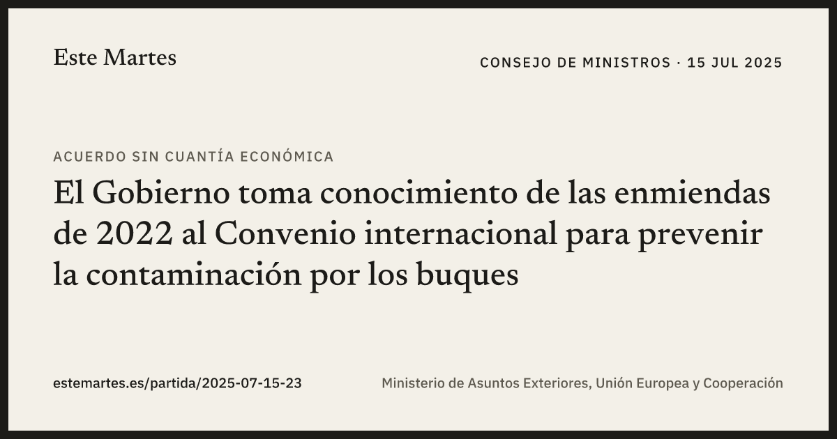 Tarjeta: El Gobierno toma conocimiento de las enmiendas de 2022 al Convenio internacional para prevenir la contaminación por los buques