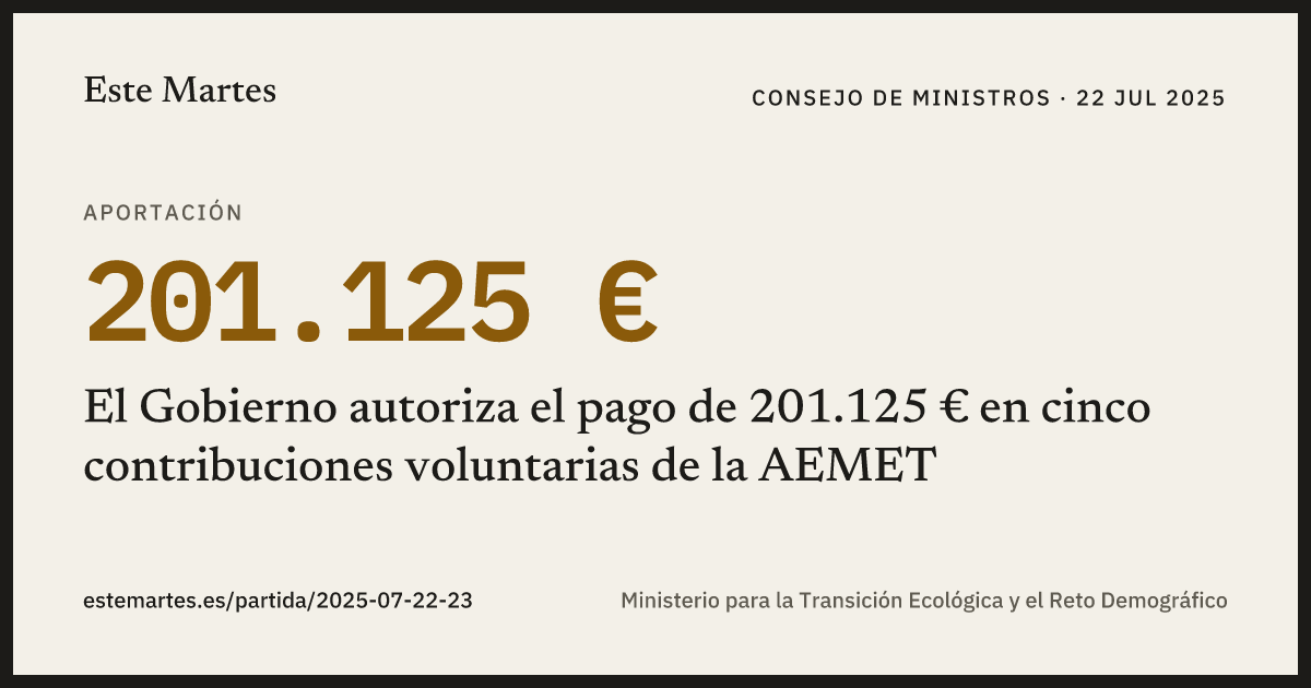 Tarjeta: El Gobierno autoriza el pago de 201.125 € en cinco contribuciones voluntarias de la AEMET