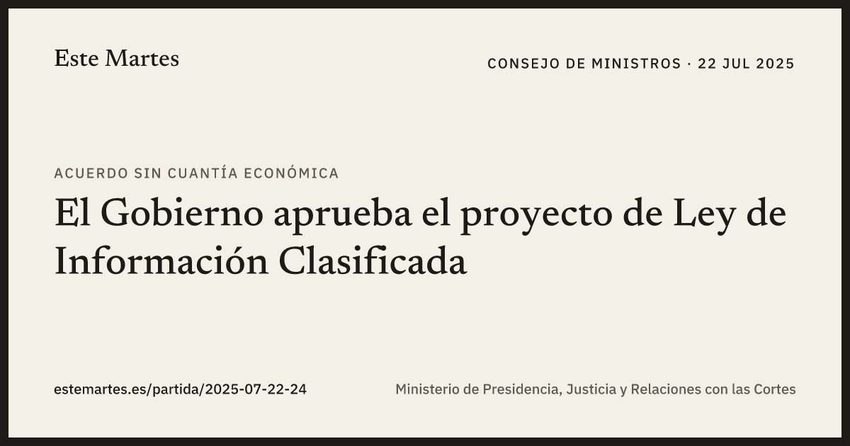 Tarjeta: El Gobierno aprueba el proyecto de Ley de Información Clasificada
