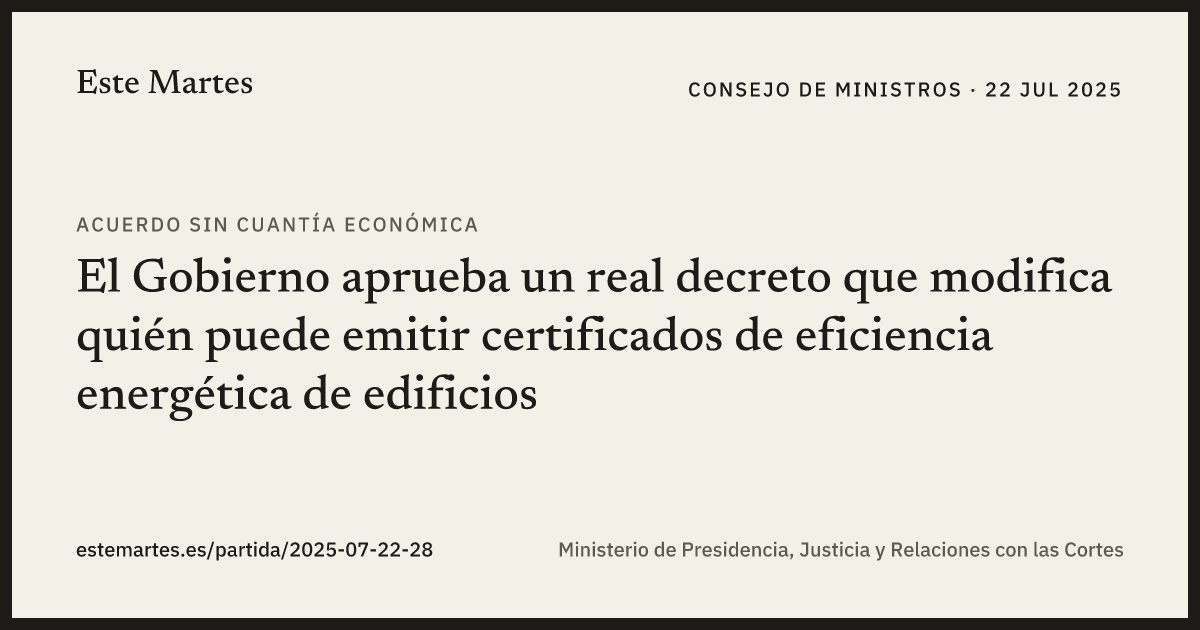 Tarjeta: El Gobierno aprueba un real decreto que modifica quién puede emitir certificados de eficiencia energética de edificios