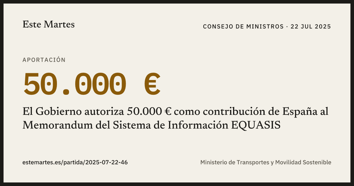 Tarjeta: El Gobierno autoriza 50.000 € como contribución de España al Memorandum del Sistema de Información EQUASIS
