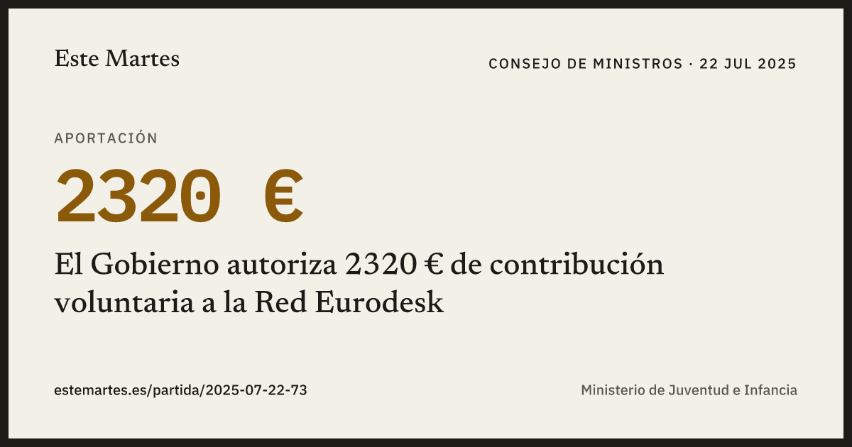 Tarjeta: El Gobierno autoriza 2320 € de contribución voluntaria a la Red Eurodesk