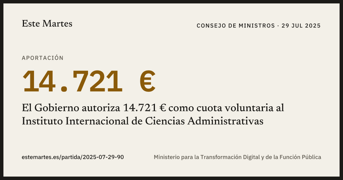 Tarjeta: El Gobierno autoriza 14.721 € como cuota voluntaria al Instituto Internacional de Ciencias Administrativas