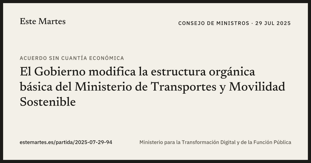Tarjeta: El Gobierno modifica la estructura orgánica básica del Ministerio de Transportes y Movilidad Sostenible