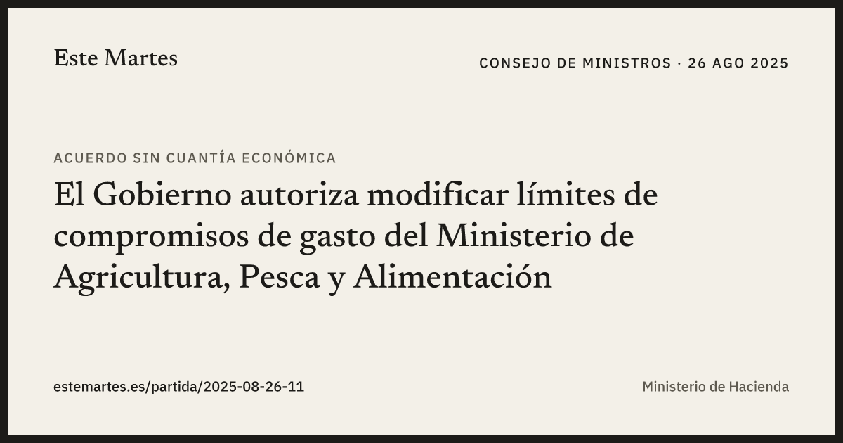Tarjeta: El Gobierno autoriza modificar límites de compromisos de gasto del Ministerio de Agricultura, Pesca y Alimentación