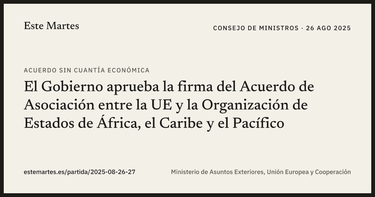 Tarjeta: El Gobierno aprueba la firma del Acuerdo de Asociación entre la UE y la Organización de Estados de África, el Caribe y el Pacífico