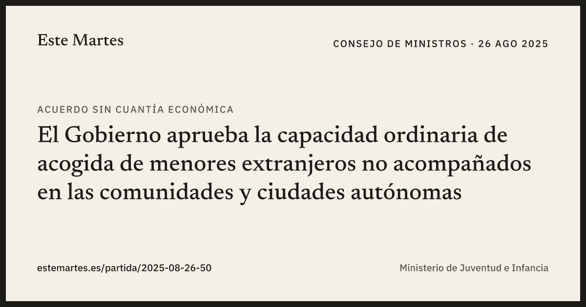 Tarjeta: El Gobierno aprueba la capacidad ordinaria de acogida de menores extranjeros no acompañados en las comunidades y ciudades autónomas