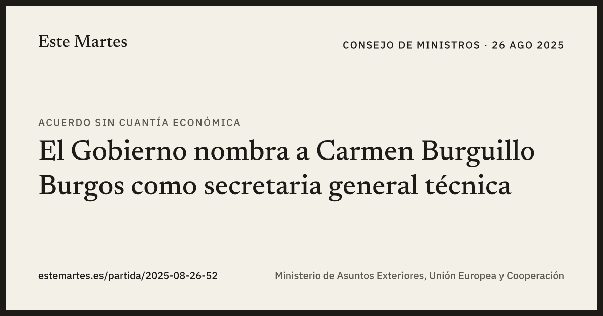 Tarjeta: El Gobierno nombra a Carmen Burguillo Burgos como secretaria general técnica