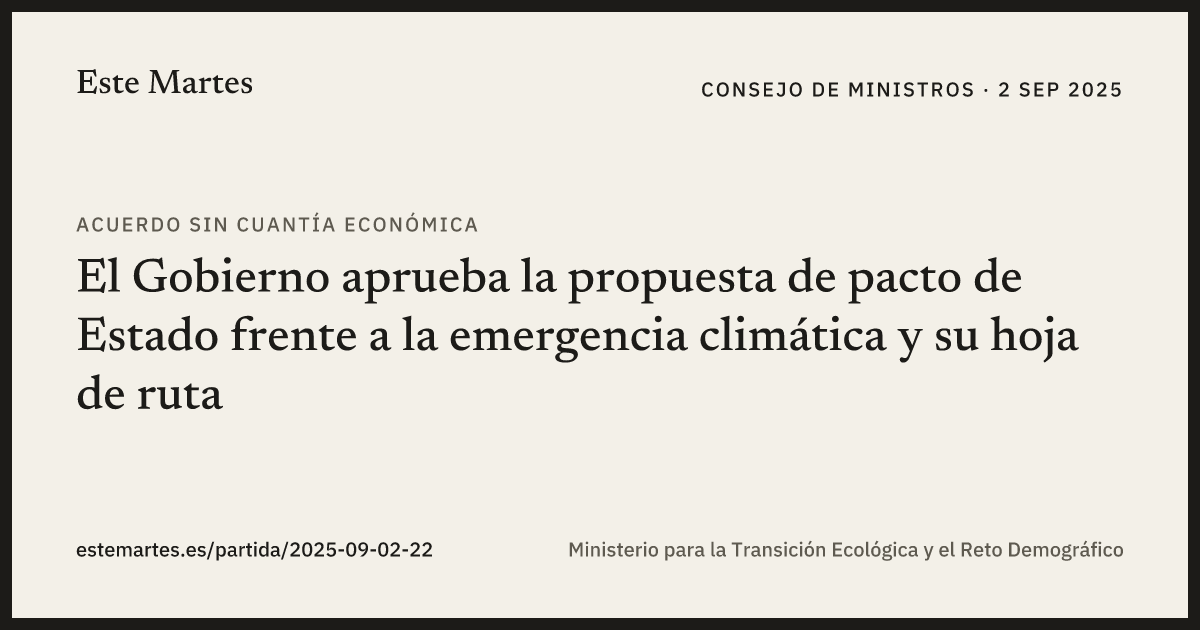 Tarjeta: El Gobierno aprueba la propuesta de pacto de Estado frente a la emergencia climática y su hoja de ruta