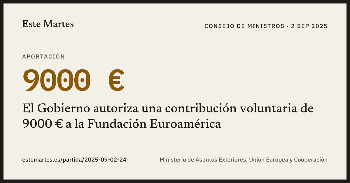 Tarjeta: El Gobierno autoriza una contribución voluntaria de 9000 € a la Fundación Euroamérica
