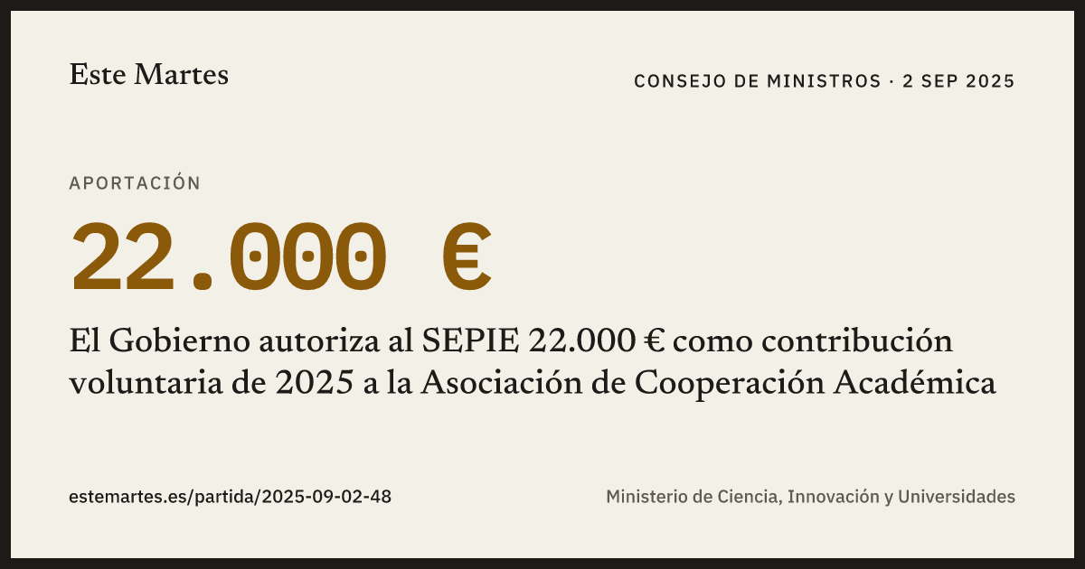 Tarjeta: El Gobierno autoriza al SEPIE 22.000 € como contribución voluntaria de 2025 a la Asociación de Cooperación Académica