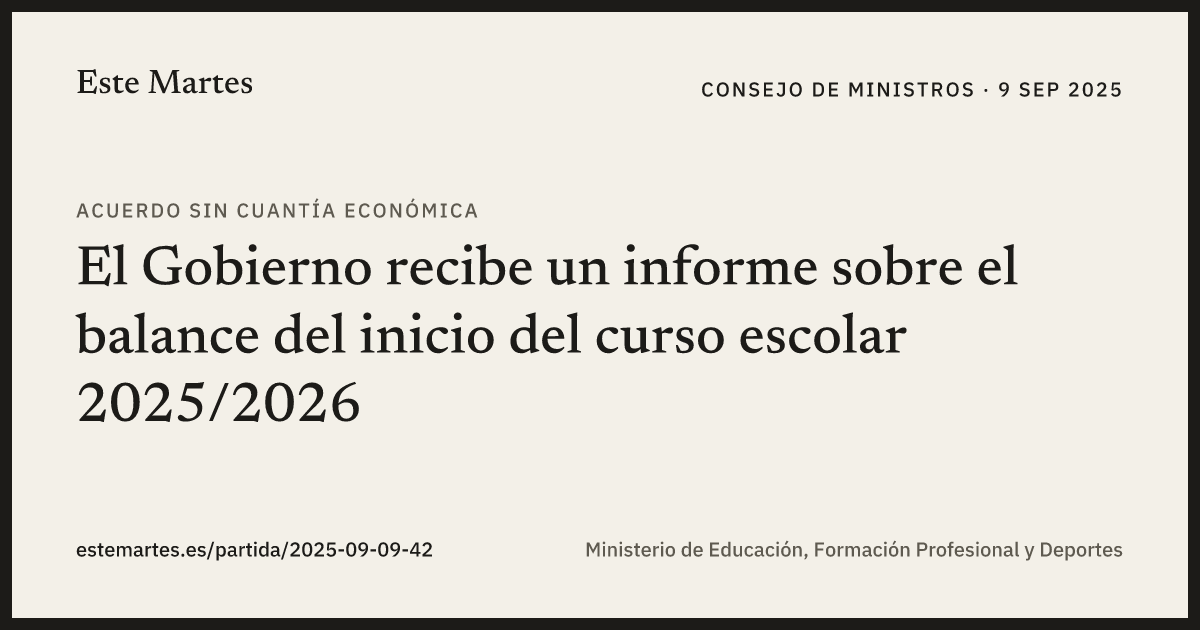 Tarjeta: El Gobierno recibe un informe sobre el balance del inicio del curso escolar 2025/2026
