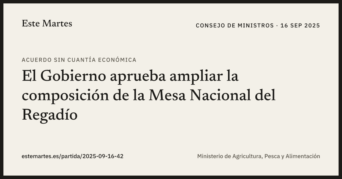 Tarjeta: El Gobierno aprueba ampliar la composición de la Mesa Nacional del Regadío