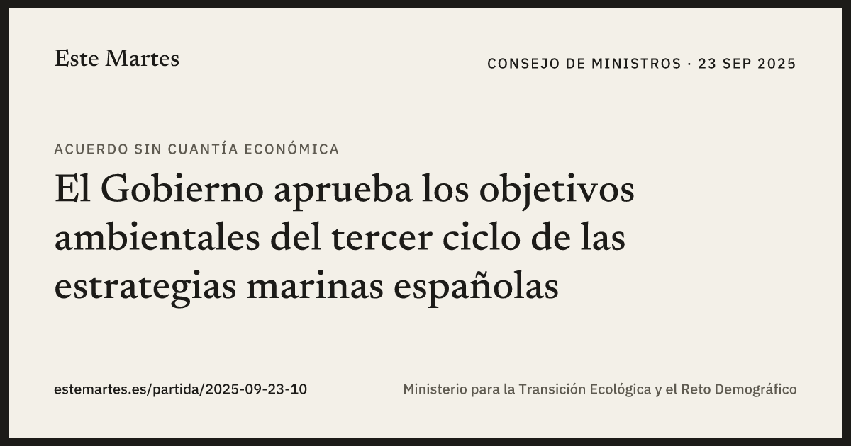 Tarjeta: El Gobierno aprueba los objetivos ambientales del tercer ciclo de las estrategias marinas españolas