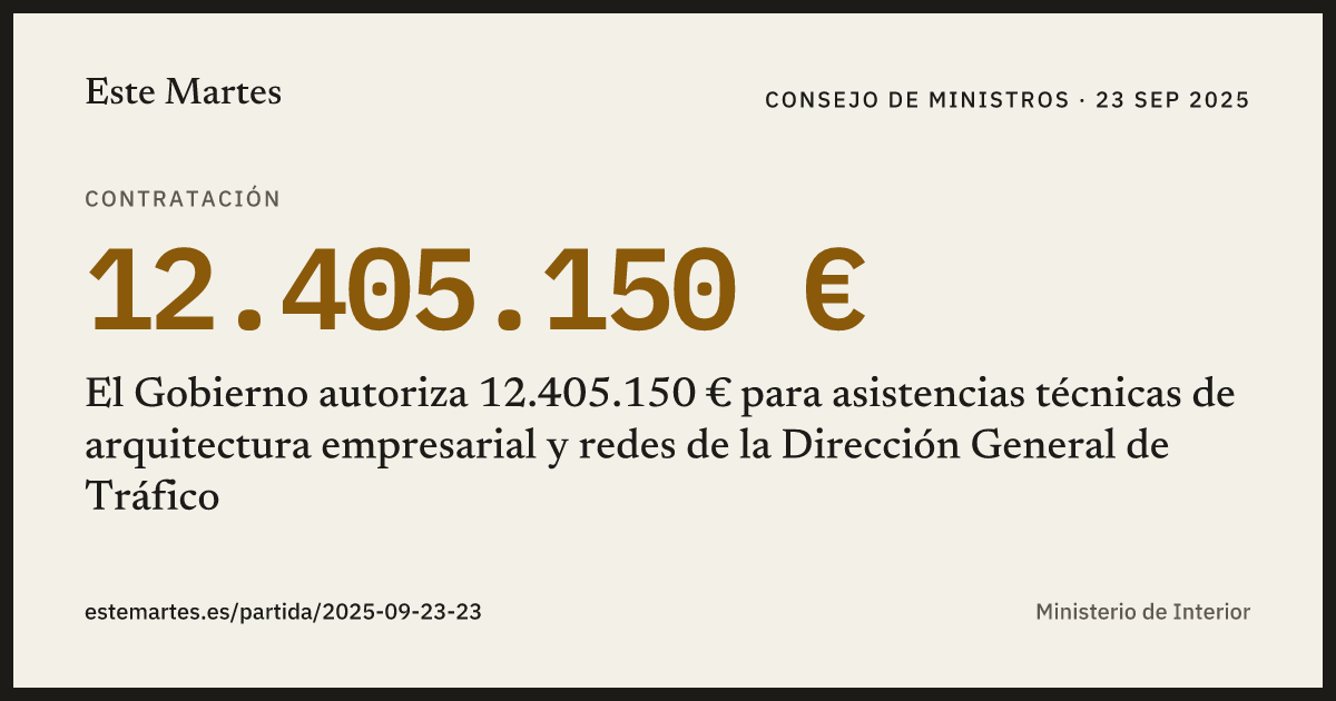 Tarjeta: El Gobierno autoriza 12.405.150 € para asistencias técnicas de arquitectura empresarial y redes de la Dirección General de Tráfico