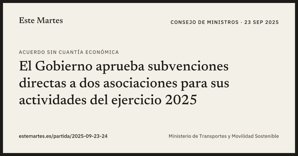 Tarjeta: El Gobierno aprueba subvenciones directas a dos asociaciones para sus actividades del ejercicio 2025