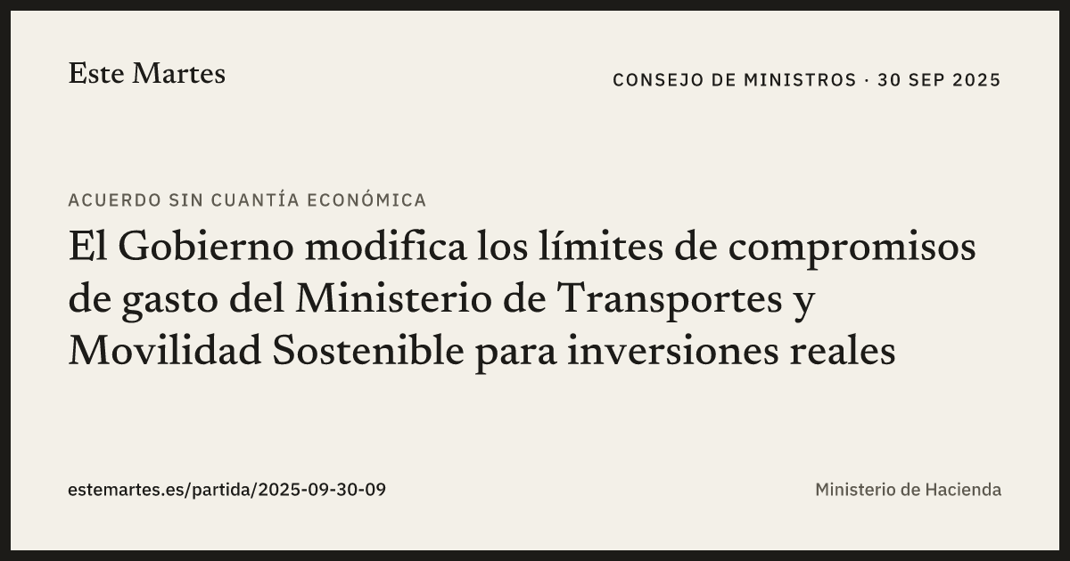 Tarjeta: El Gobierno modifica los límites de compromisos de gasto del Ministerio de Transportes y Movilidad Sostenible para inversiones reales