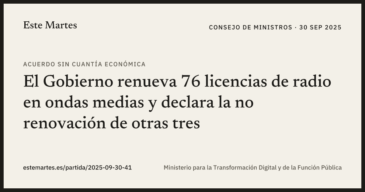 Tarjeta: El Gobierno renueva 76 licencias de radio en ondas medias y declara la no renovación de otras tres