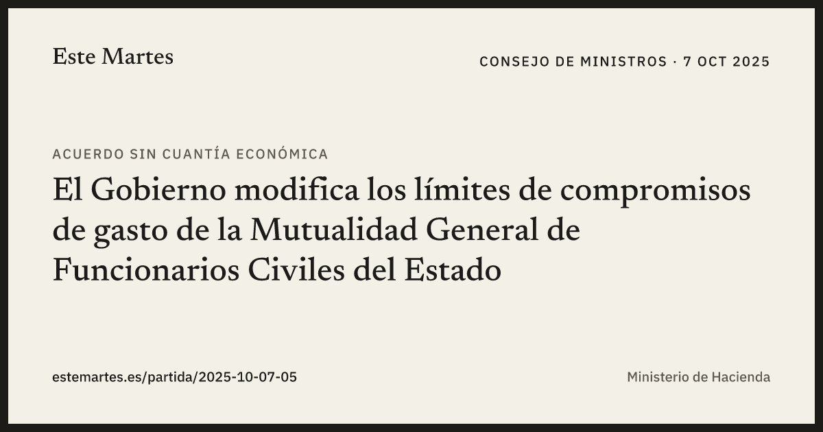 Tarjeta: El Gobierno modifica los límites de compromisos de gasto de la Mutualidad General de Funcionarios Civiles del Estado