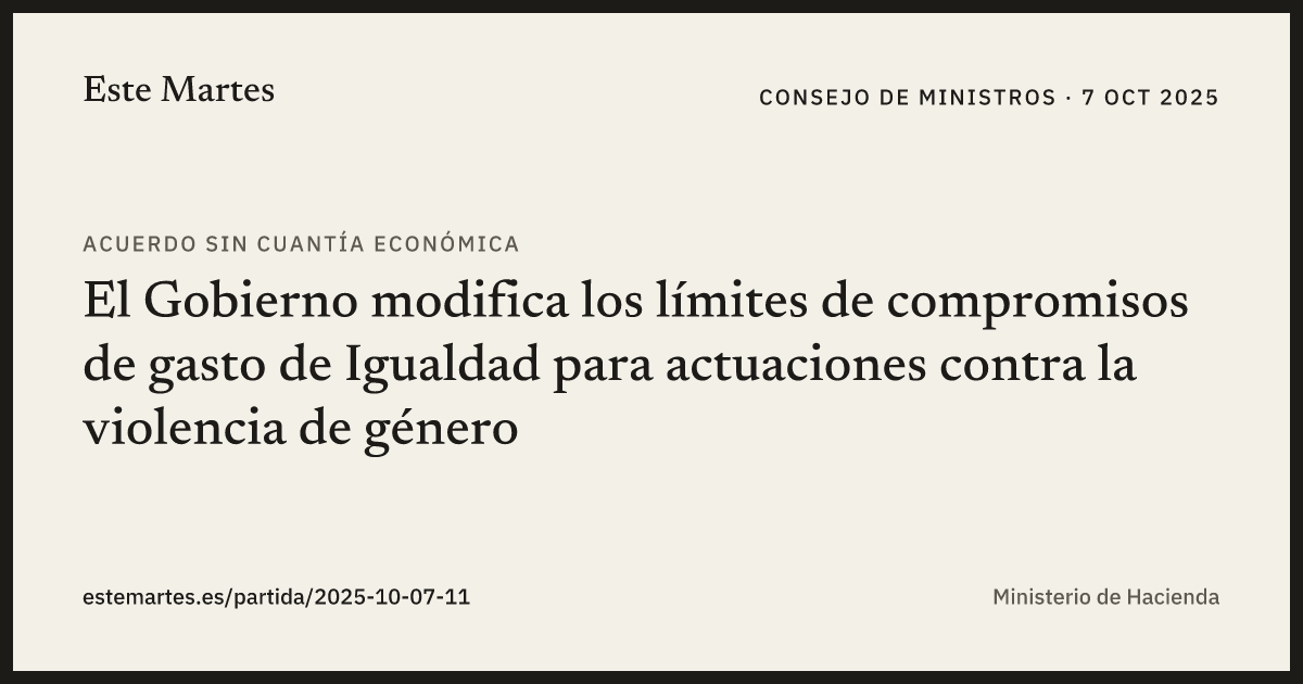 Tarjeta: El Gobierno modifica los límites de compromisos de gasto de Igualdad para actuaciones contra la violencia de género
