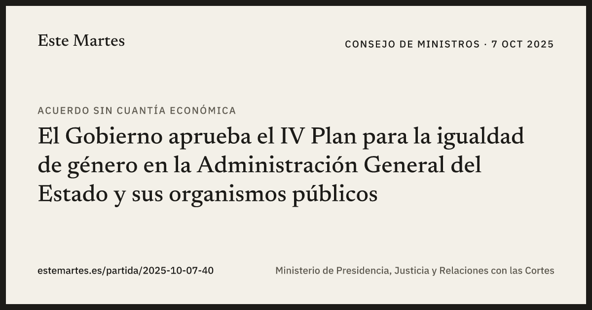 Tarjeta: El Gobierno aprueba el IV Plan para la igualdad de género en la Administración General del Estado y sus organismos públicos