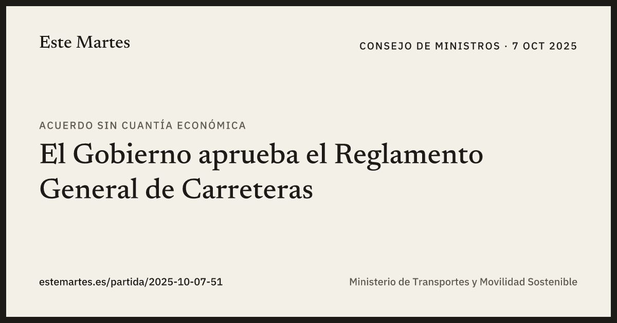 Tarjeta: El Gobierno aprueba el Reglamento General de Carreteras