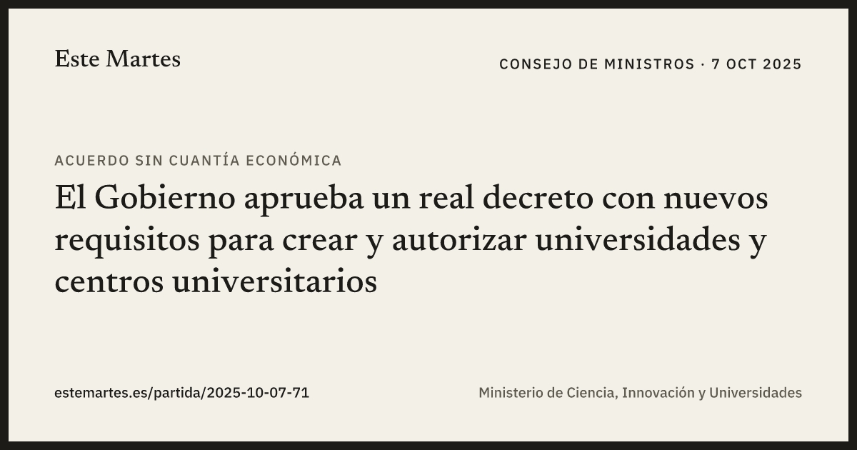 Tarjeta: El Gobierno aprueba un real decreto con nuevos requisitos para crear y autorizar universidades y centros universitarios