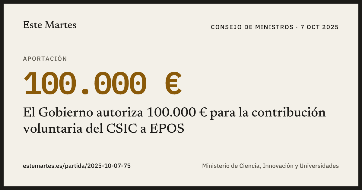 Tarjeta: El Gobierno autoriza 100.000 € para la contribución voluntaria del CSIC a EPOS