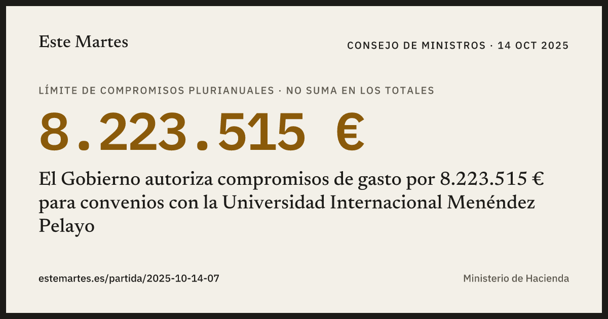 Tarjeta: El Gobierno autoriza compromisos de gasto por 8.223.515 € para convenios con la Universidad Internacional Menéndez Pelayo