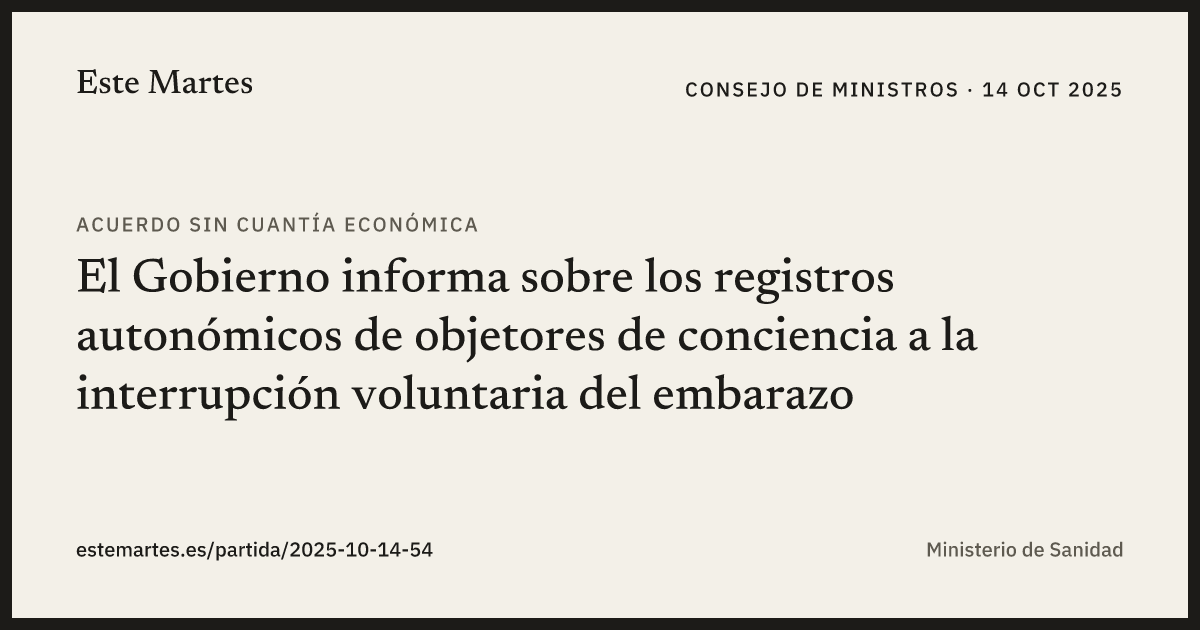Tarjeta: El Gobierno informa sobre los registros autonómicos de objetores de conciencia a la interrupción voluntaria del embarazo