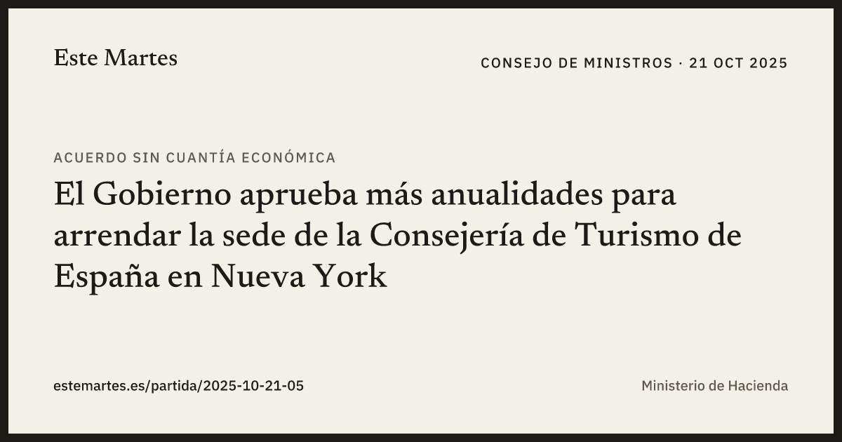 Tarjeta: El Gobierno aprueba más anualidades para arrendar la sede de la Consejería de Turismo de España en Nueva York