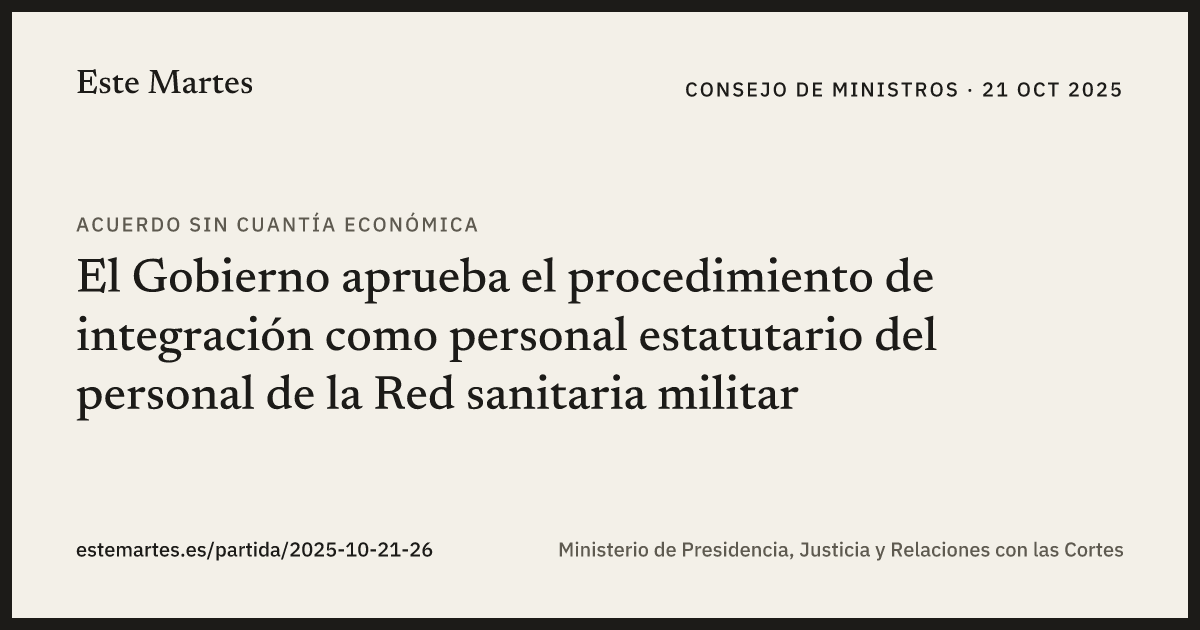 Tarjeta: El Gobierno aprueba el procedimiento de integración como personal estatutario del personal de la Red sanitaria militar
