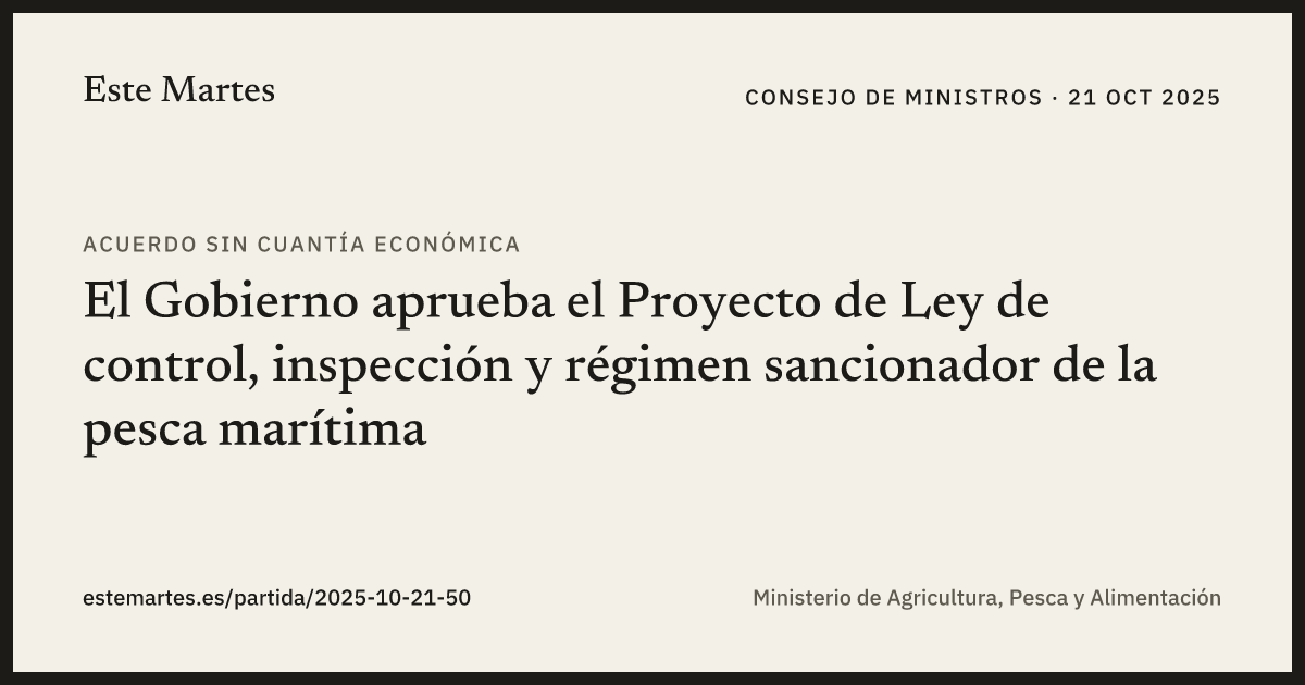 Tarjeta: El Gobierno aprueba el Proyecto de Ley de control, inspección y régimen sancionador de la pesca marítima