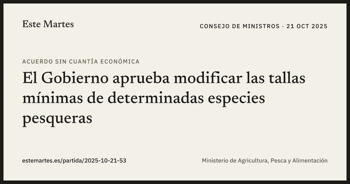 Tarjeta: El Gobierno aprueba modificar las tallas mínimas de determinadas especies pesqueras