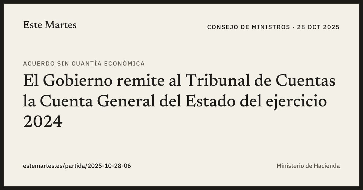 Tarjeta: El Gobierno remite al Tribunal de Cuentas la Cuenta General del Estado del ejercicio 2024