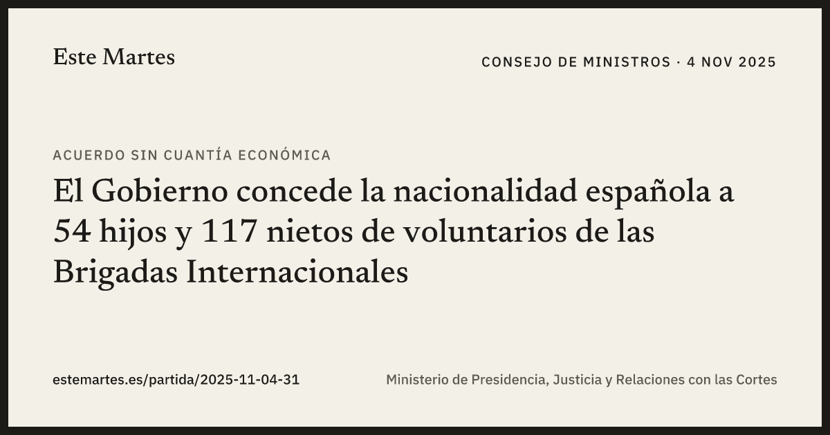 Tarjeta: El Gobierno concede la nacionalidad española a 54 hijos y 117 nietos de voluntarios de las Brigadas Internacionales