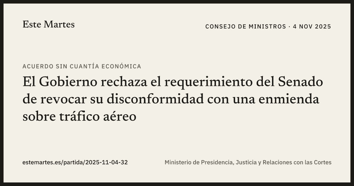 Tarjeta: El Gobierno rechaza el requerimiento del Senado de revocar su disconformidad con una enmienda sobre tráfico aéreo