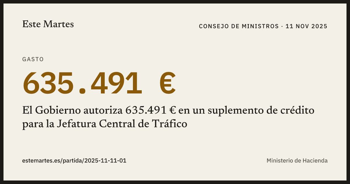 Tarjeta: El Gobierno autoriza 635.491 € en un suplemento de crédito para la Jefatura Central de Tráfico