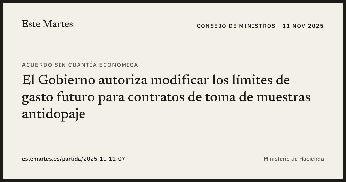 Tarjeta: El Gobierno autoriza modificar los límites de gasto futuro para contratos de toma de muestras antidopaje