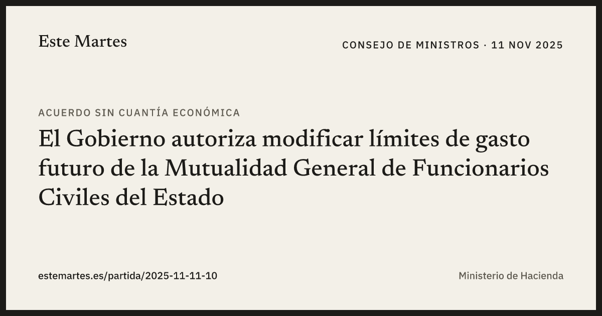 Tarjeta: El Gobierno autoriza modificar límites de gasto futuro de la Mutualidad General de Funcionarios Civiles del Estado
