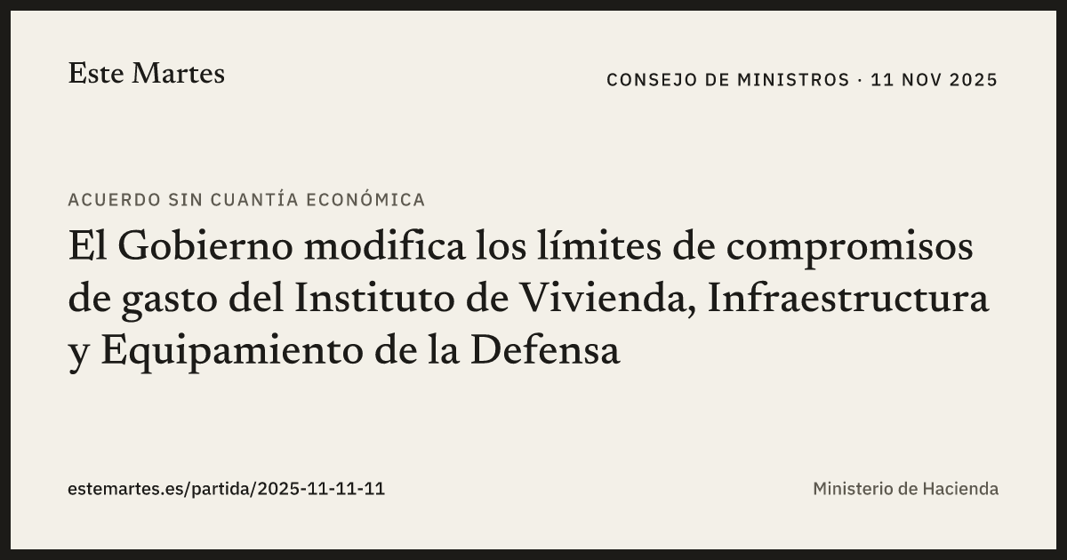 Tarjeta: El Gobierno modifica los límites de compromisos de gasto del Instituto de Vivienda, Infraestructura y Equipamiento de la Defensa
