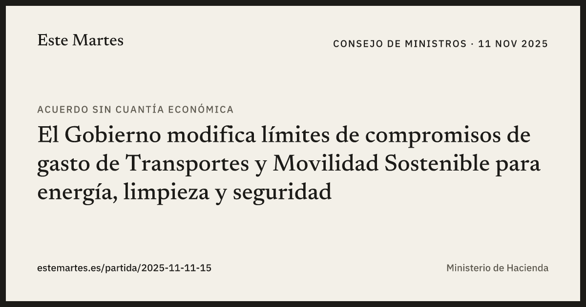 Tarjeta: El Gobierno modifica límites de compromisos de gasto de Transportes y Movilidad Sostenible para energía, limpieza y seguridad