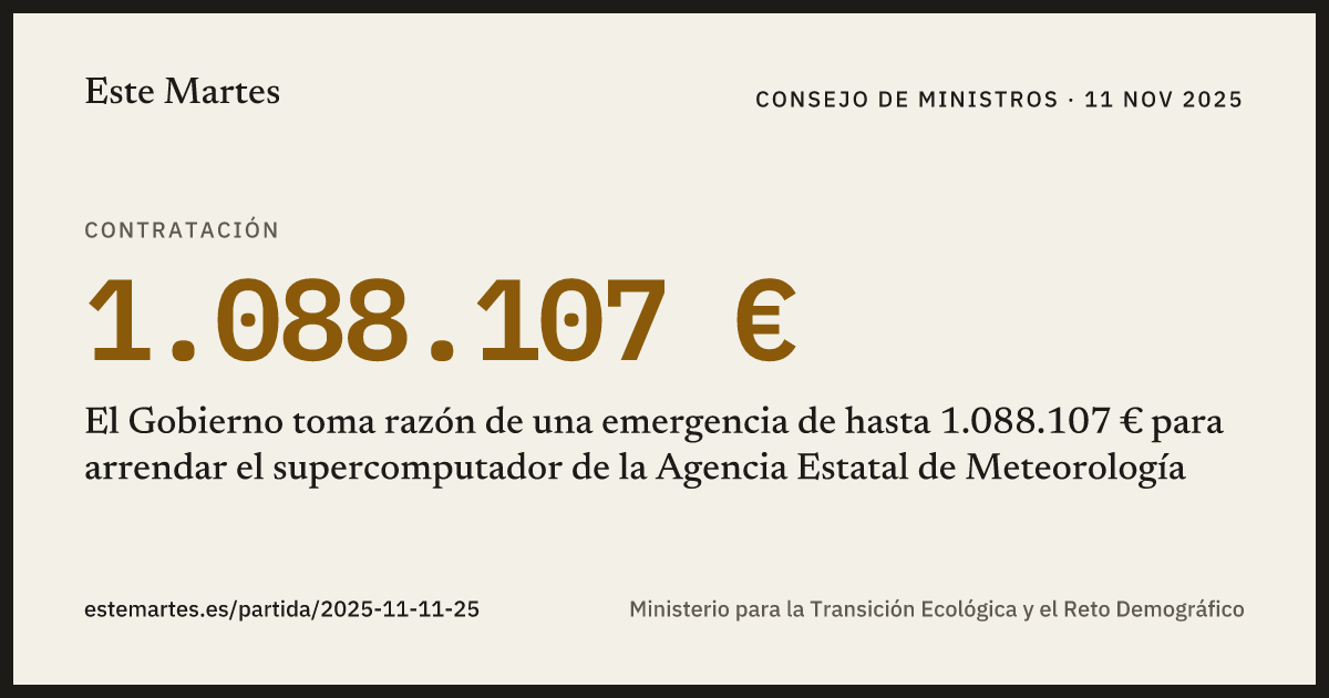 Tarjeta: El Gobierno toma razón de una emergencia de hasta 1.088.107 € para arrendar el supercomputador de la Agencia Estatal de Meteorología
